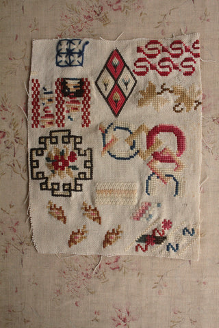 Old Reclaimed Antique Woolwork Sampler Panel  (4)