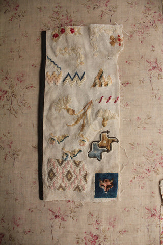 Old Reclaimed Antique Woolwork Sampler Panel  (5)