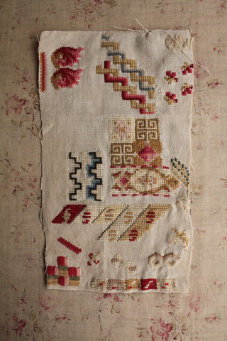 Old Reclaimed Antique Woolwork Sampler Panel  (6)