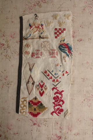 Old Reclaimed Antique Woolwork Sampler Panel (7)