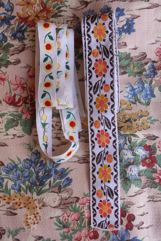 Vintage Woven & Embroidered Ribbons - Yellow Sunflowers & Daisies