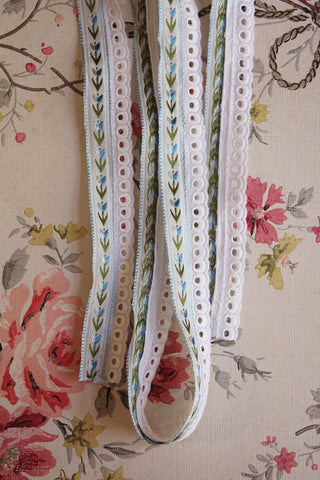 Vintage Embroidered Silk & Cotton Broderie Ribbon