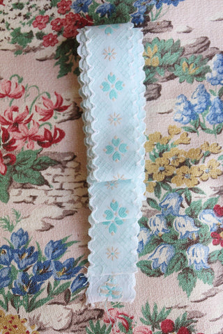Vintage Woven Ribbon With Scallop Edging - Duck Egg Ground