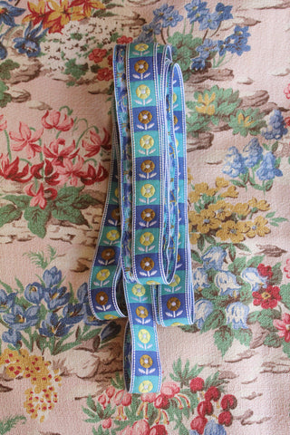 Vintage Woven Ribbon - Yellow & Mustard on Blue