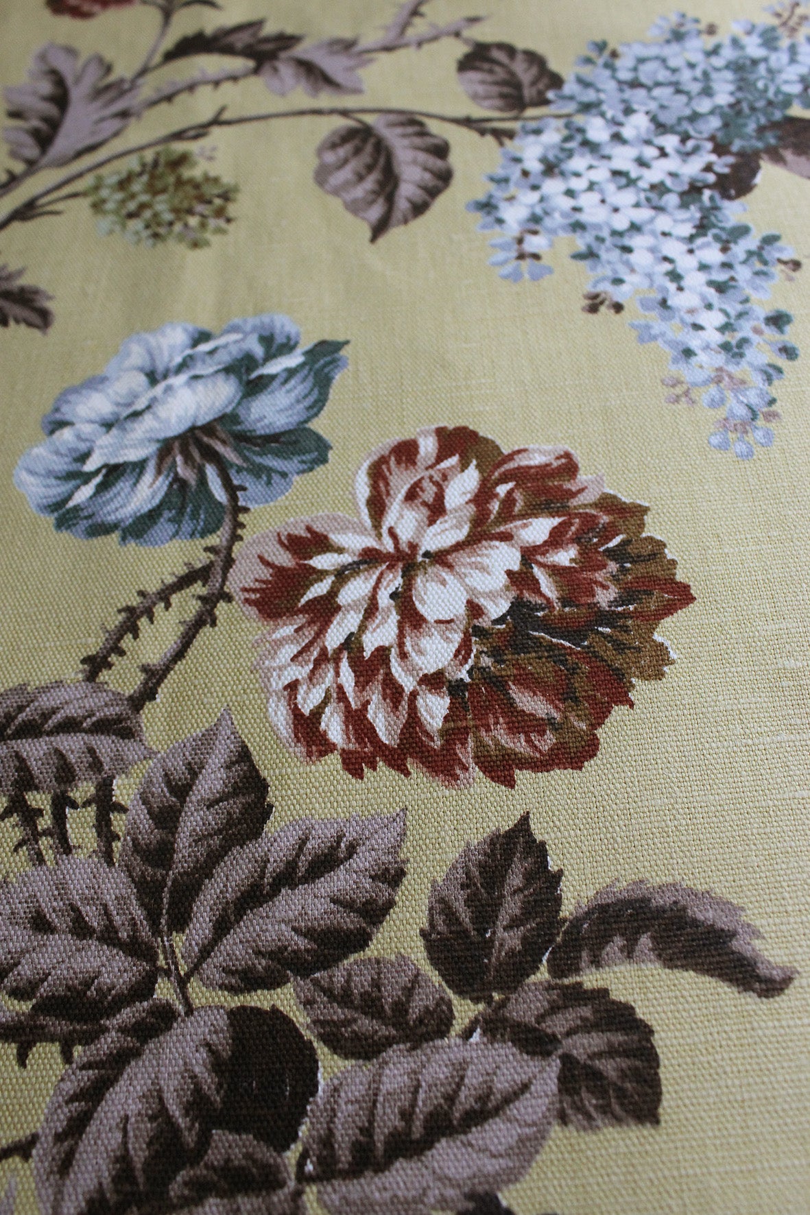Beautiful Floral Branches on a Ground of Pale Chartreuse - VIntage Linen Union