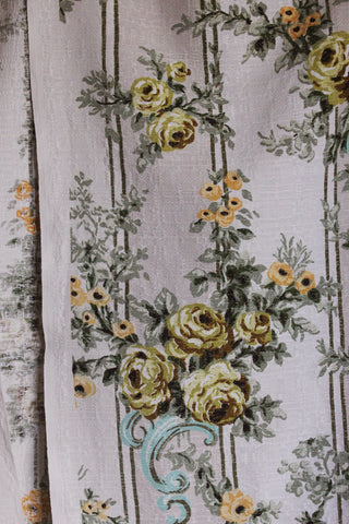 Vintage Barkcloth Curtain - Mustard Roses