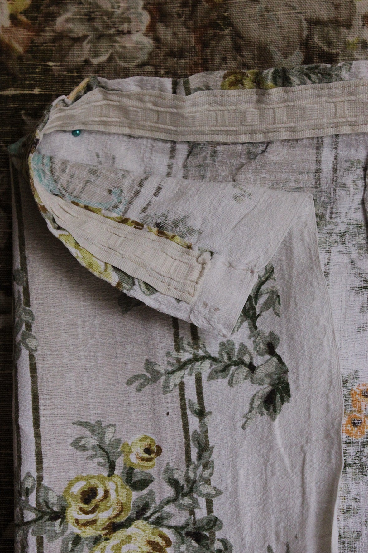 Vintage Barkcloth Curtain - Mustard Roses