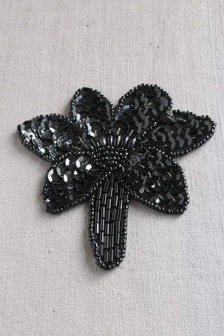 Reclaimed Vintage Hand Stitched Beaded Black Floral Motif