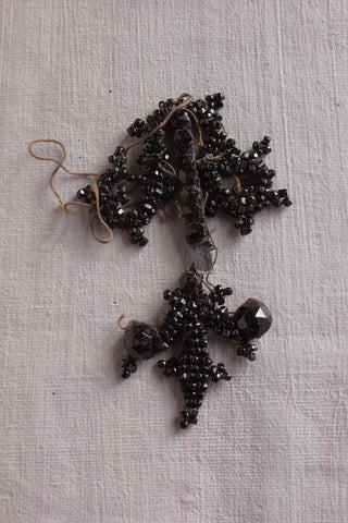 Reclaimed Victorian Hand Stitched Beaded Black Floral Motif