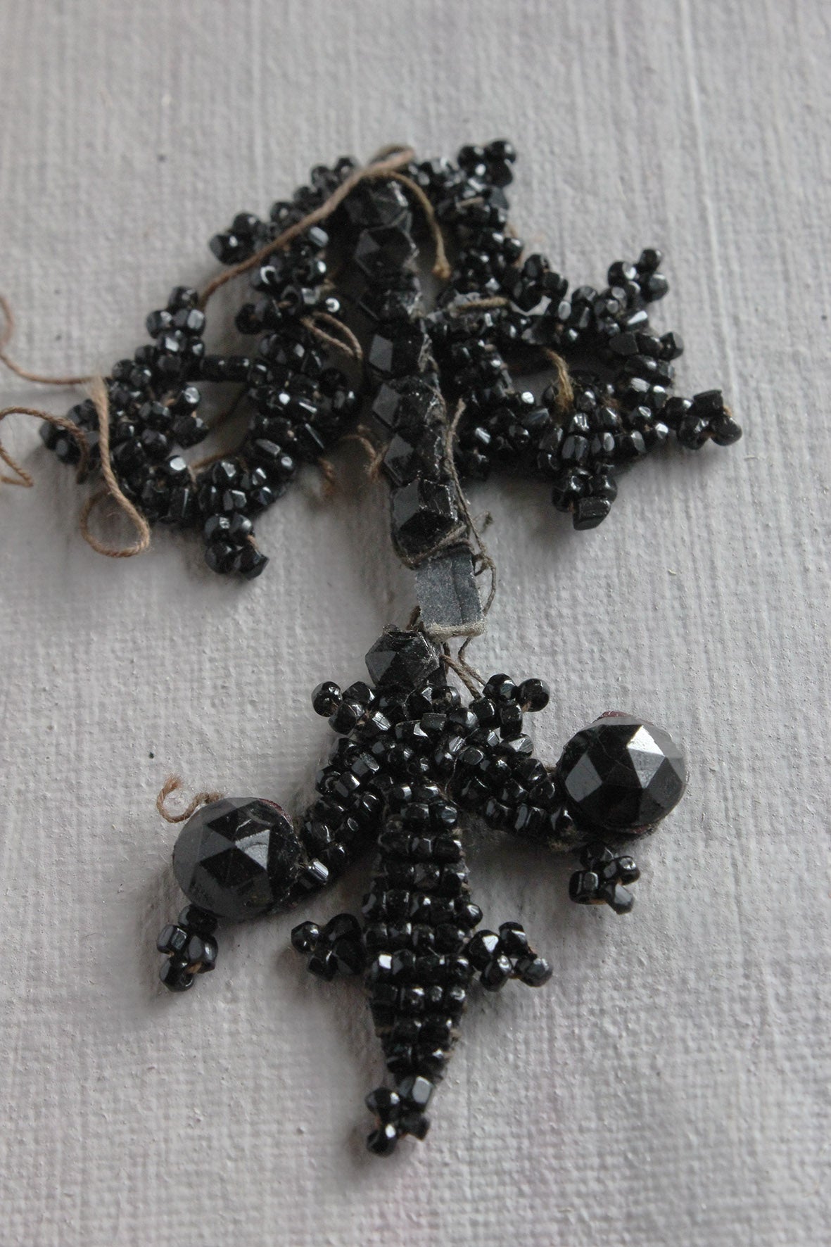 Reclaimed Victorian Hand Stitched Beaded Black Floral Motif