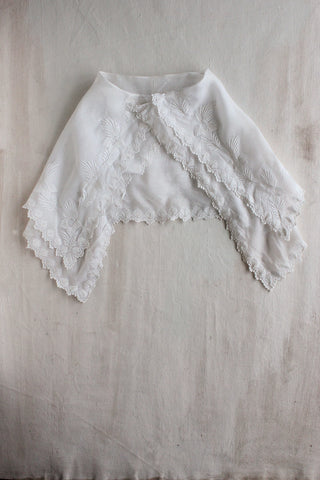 Reclaimed Antique Embroidered Cotton Lawn Lace Dress Collar - Floral