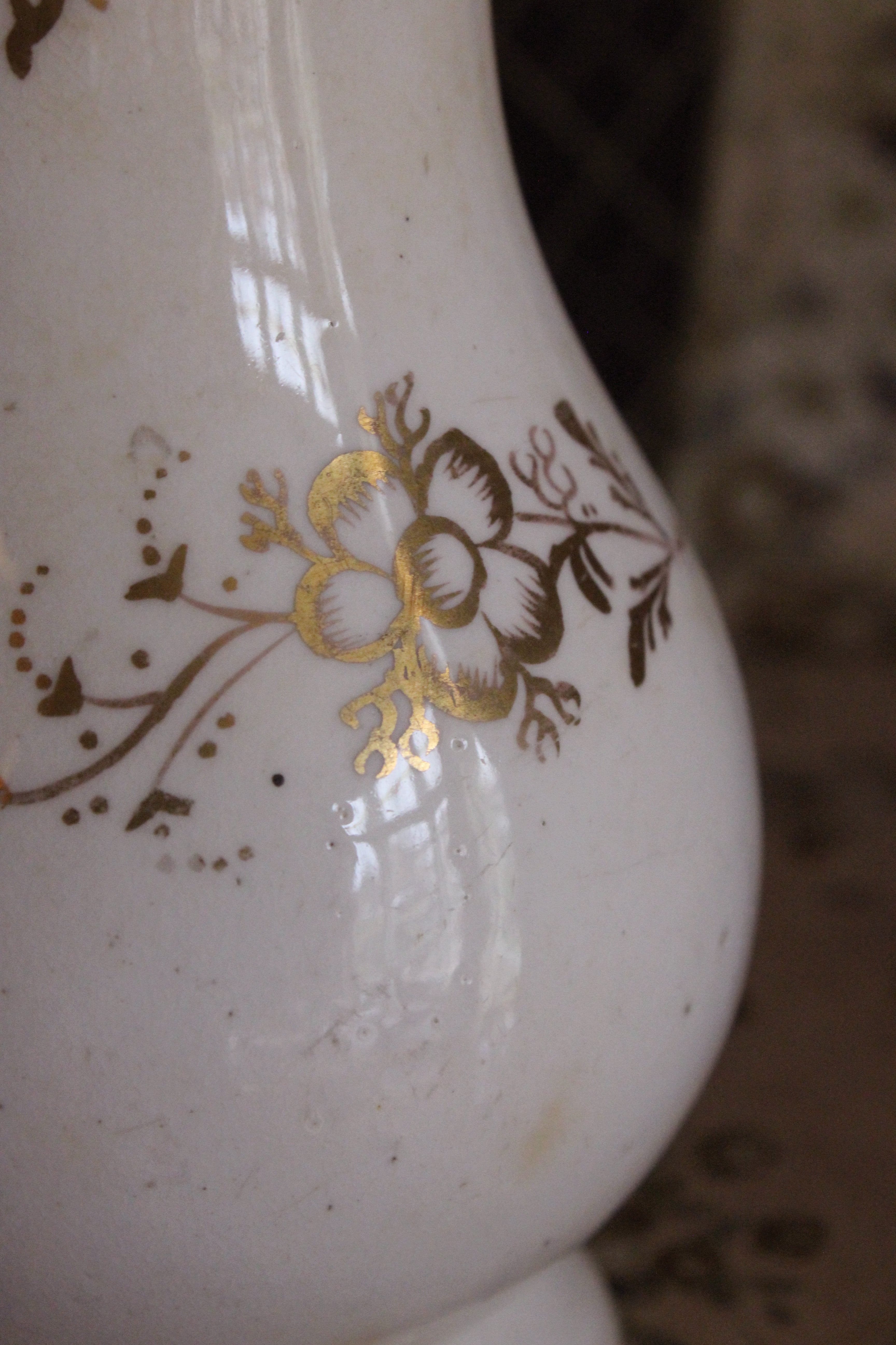 Old Victorian Warm White and Hand Painted Gold Milk Jug