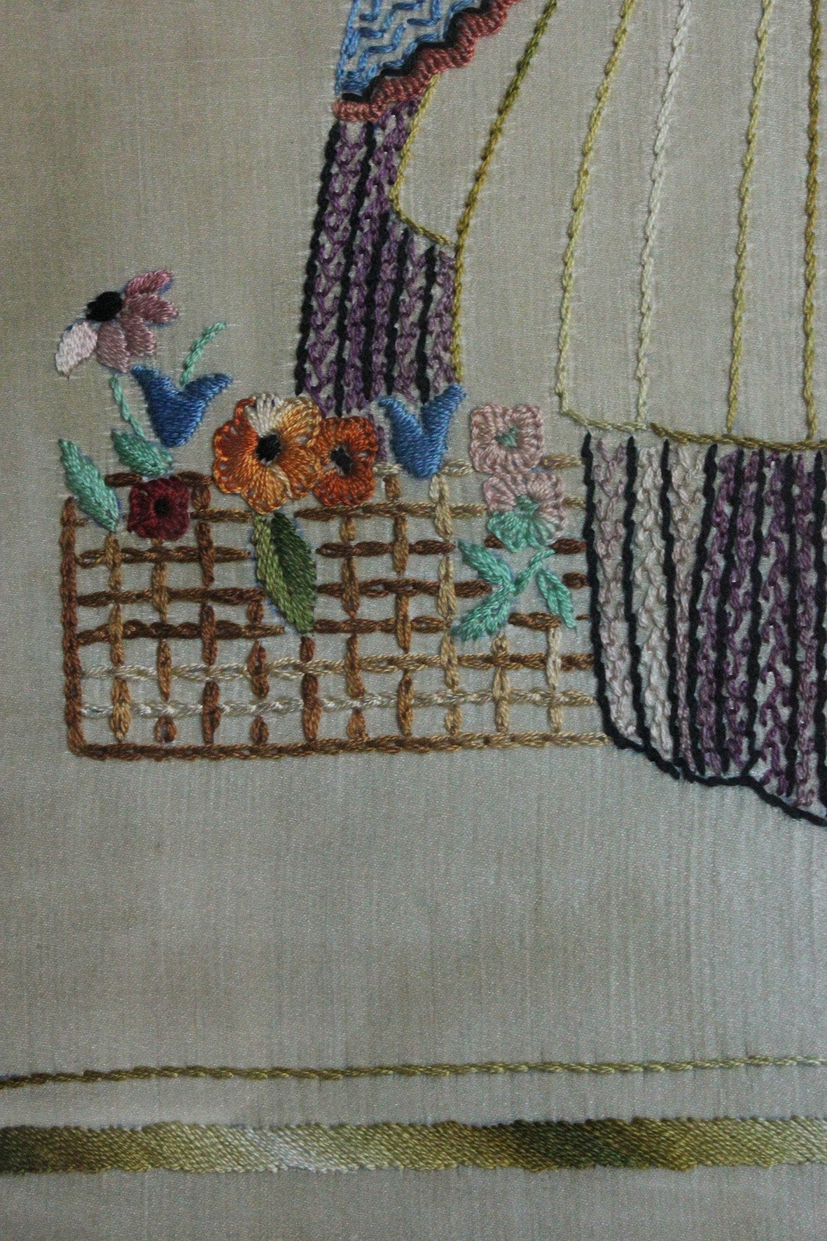 Old Framed Embroidery - Flower Girl - "Eliza"