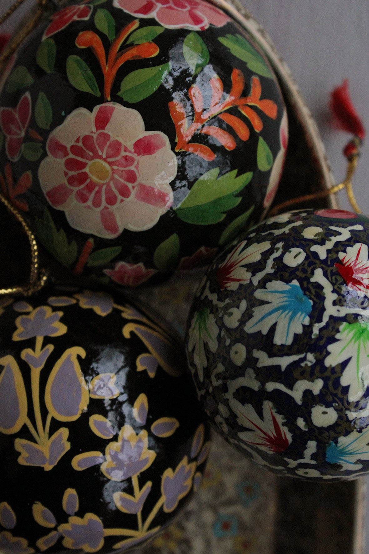 Hand Painted Floral Ornaments - Dark Floral (1)