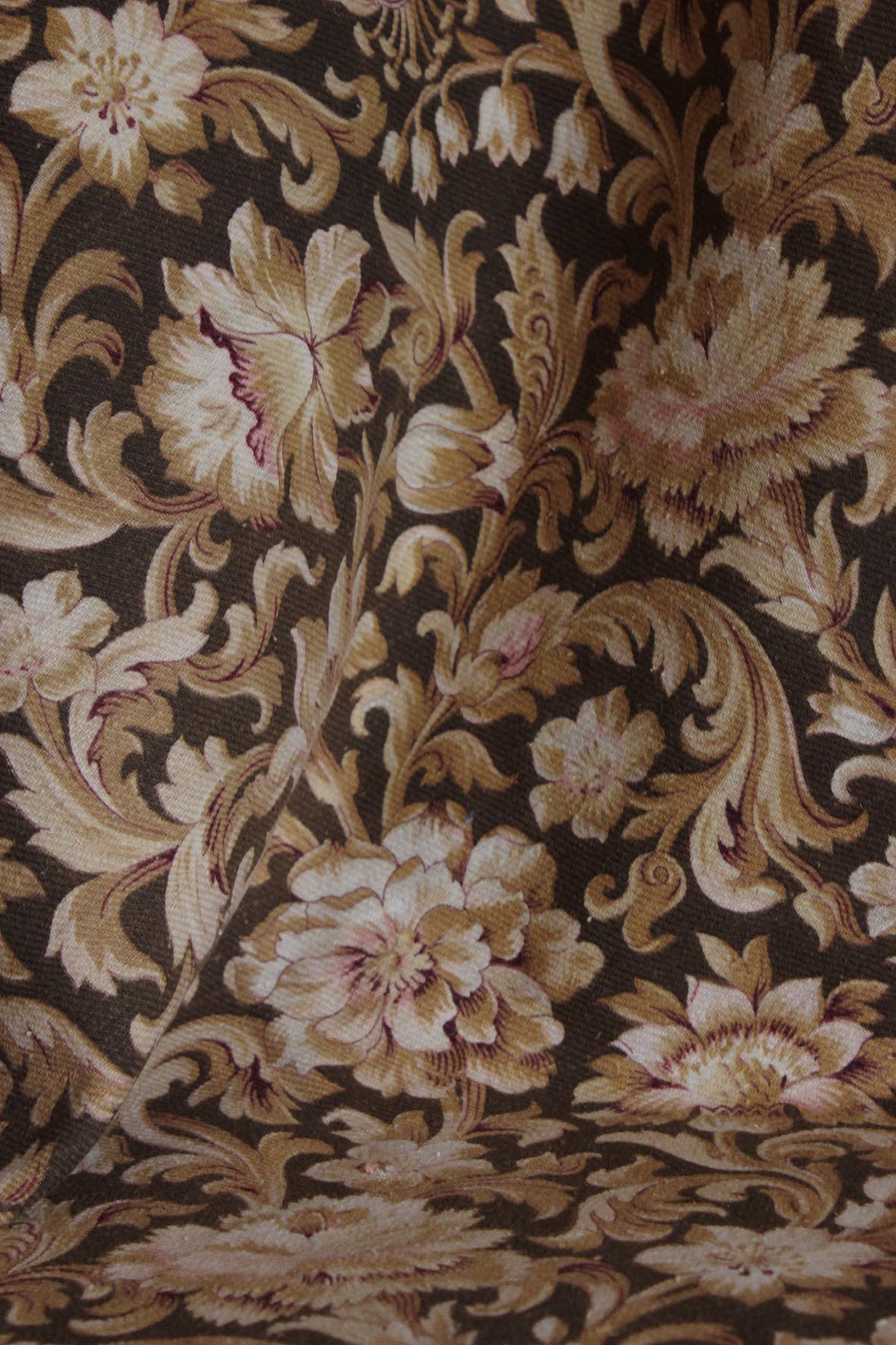Old French Printed Cotton Twill Panel - Floral Gold - two