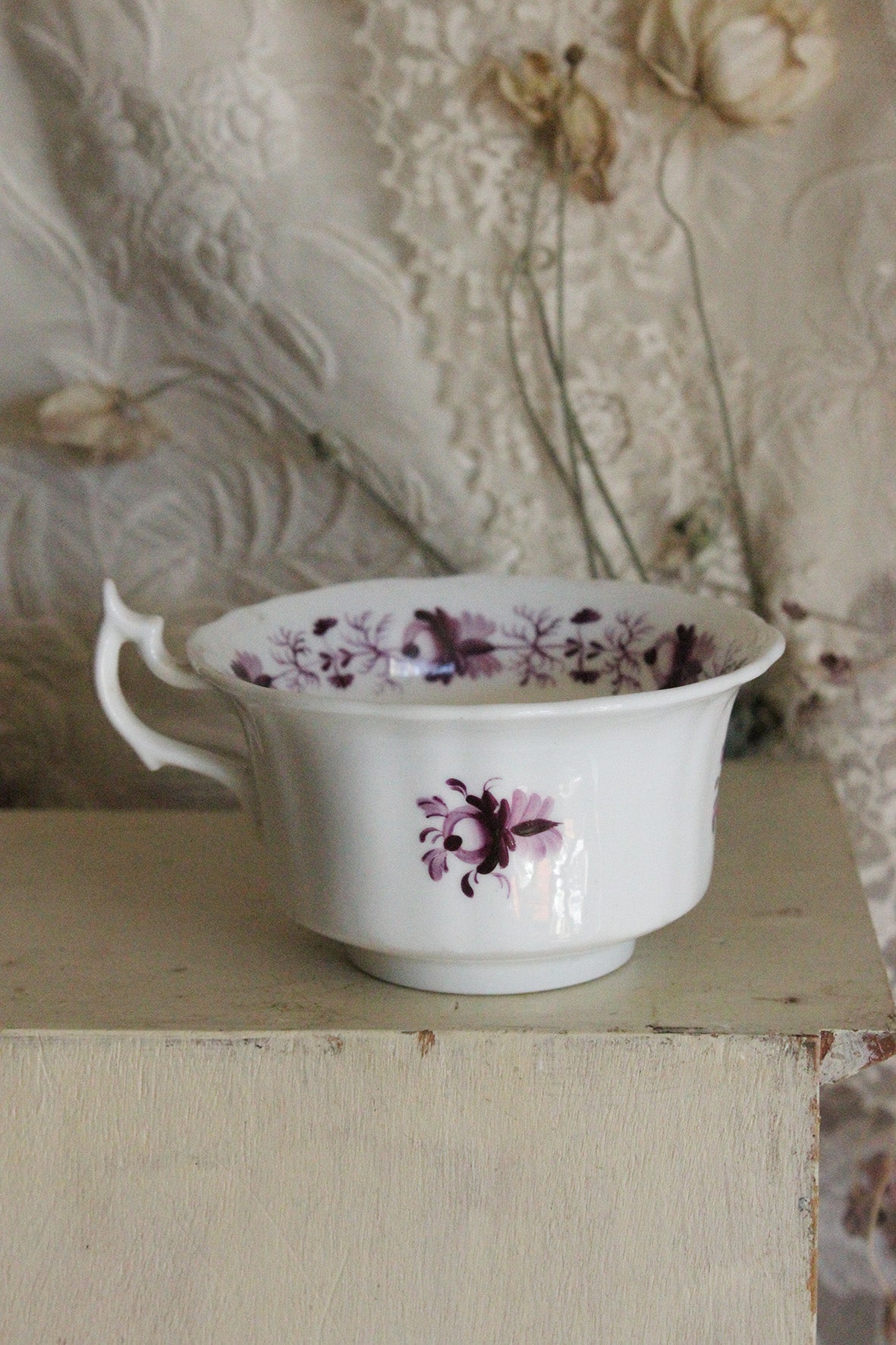 Old French Floral Porcelain Cup