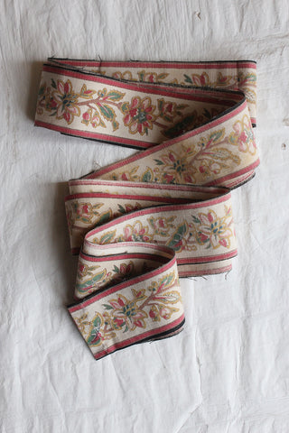 An Old French Printed Fabric Ribbon Panel - narrow