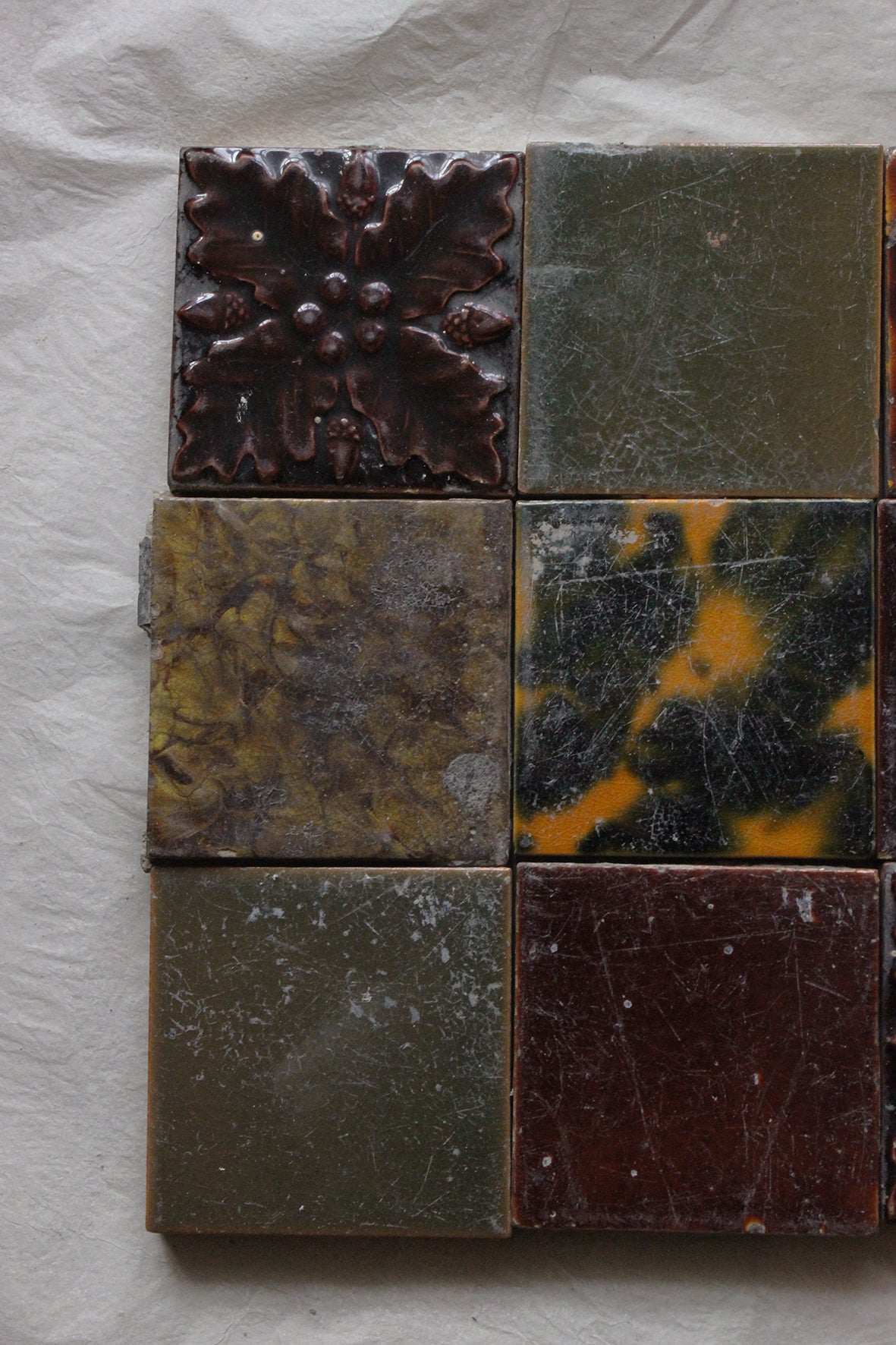 Old Hearth Tiles - Oak Leaves & Textures - Five