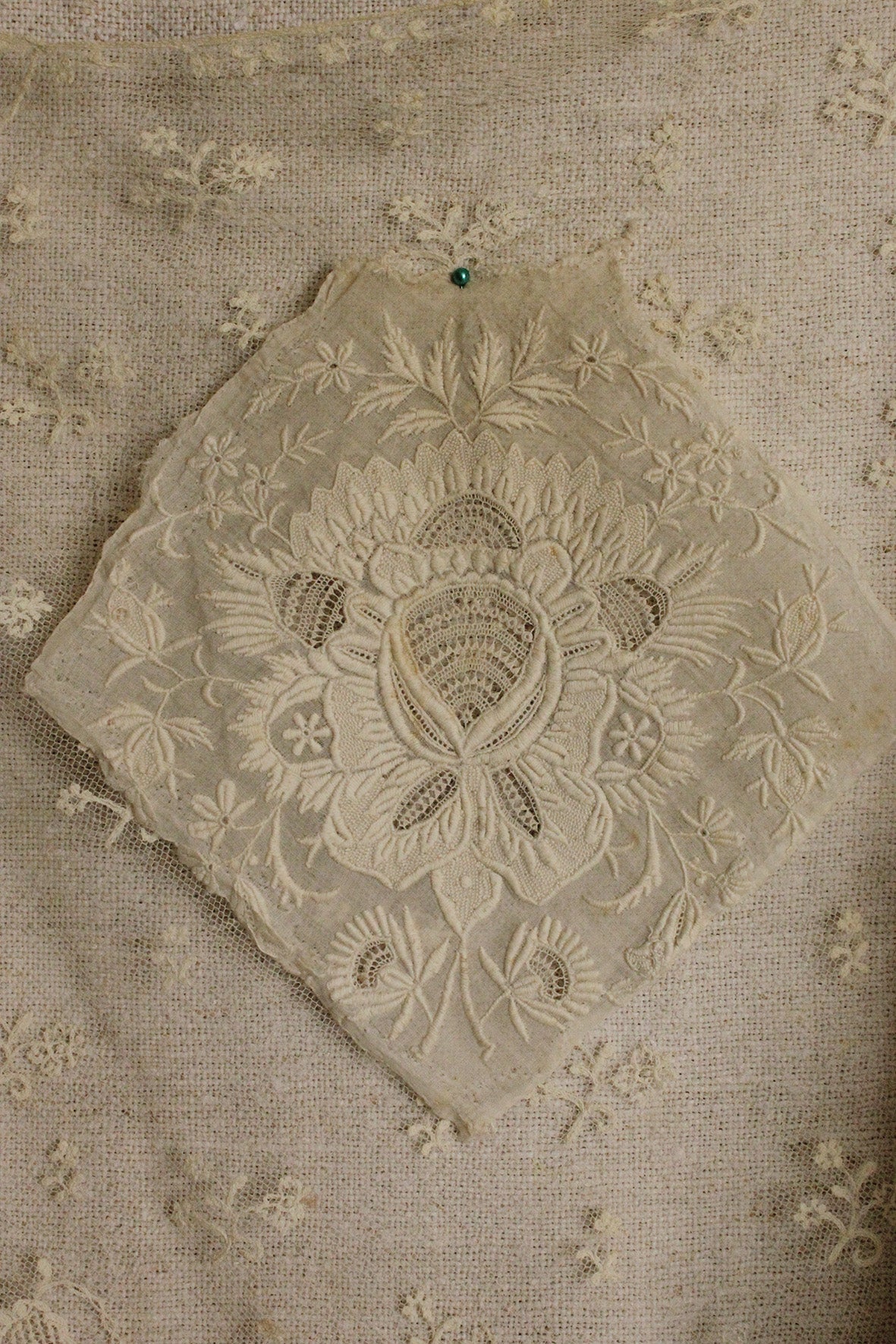 Beautiful Reclaimed Antique Broderie Panel on Silk