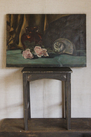 Old Still Life Oil Painting on Canvas - Shell & Roses