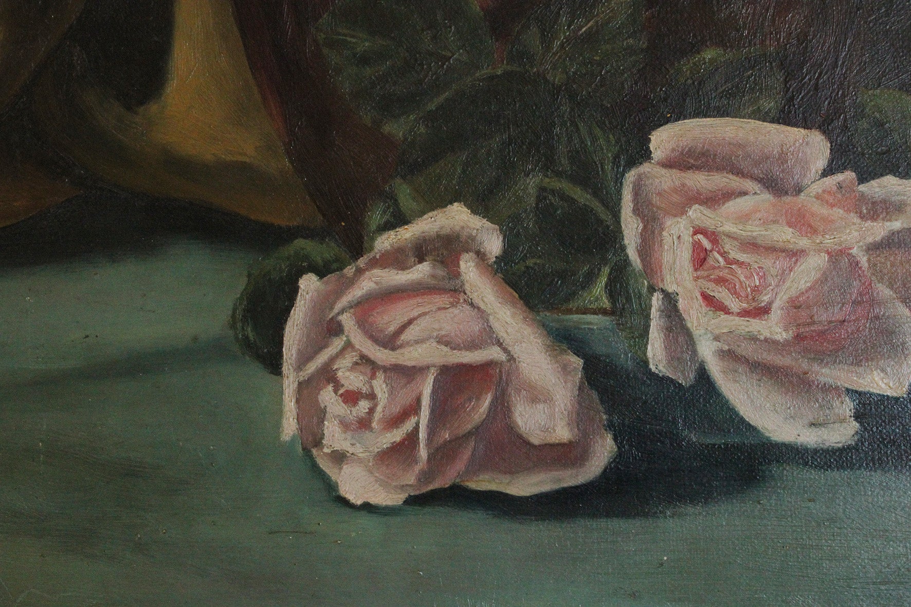 Old Still Life Oil Painting on Canvas - Shell & Roses