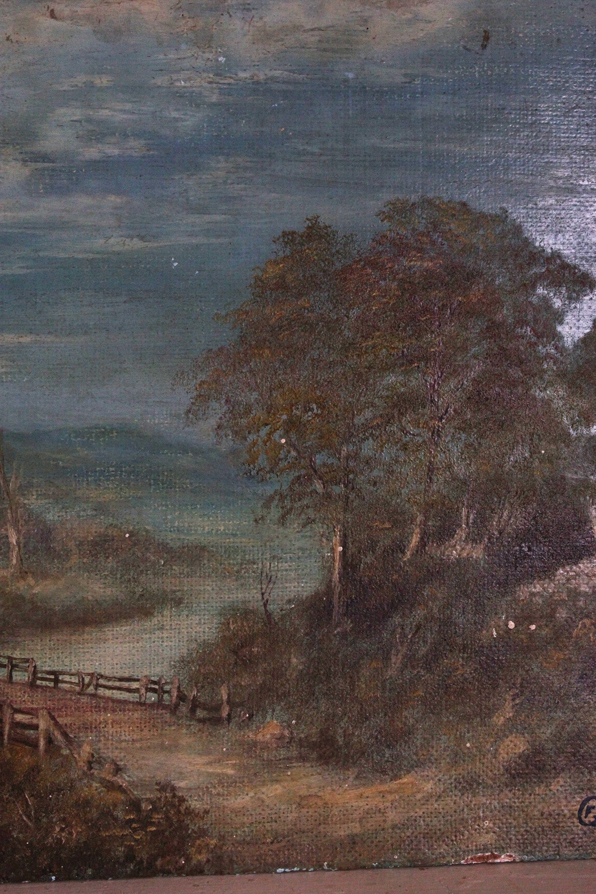 Old Oil Landscape Painting on Board - Landscape Blues