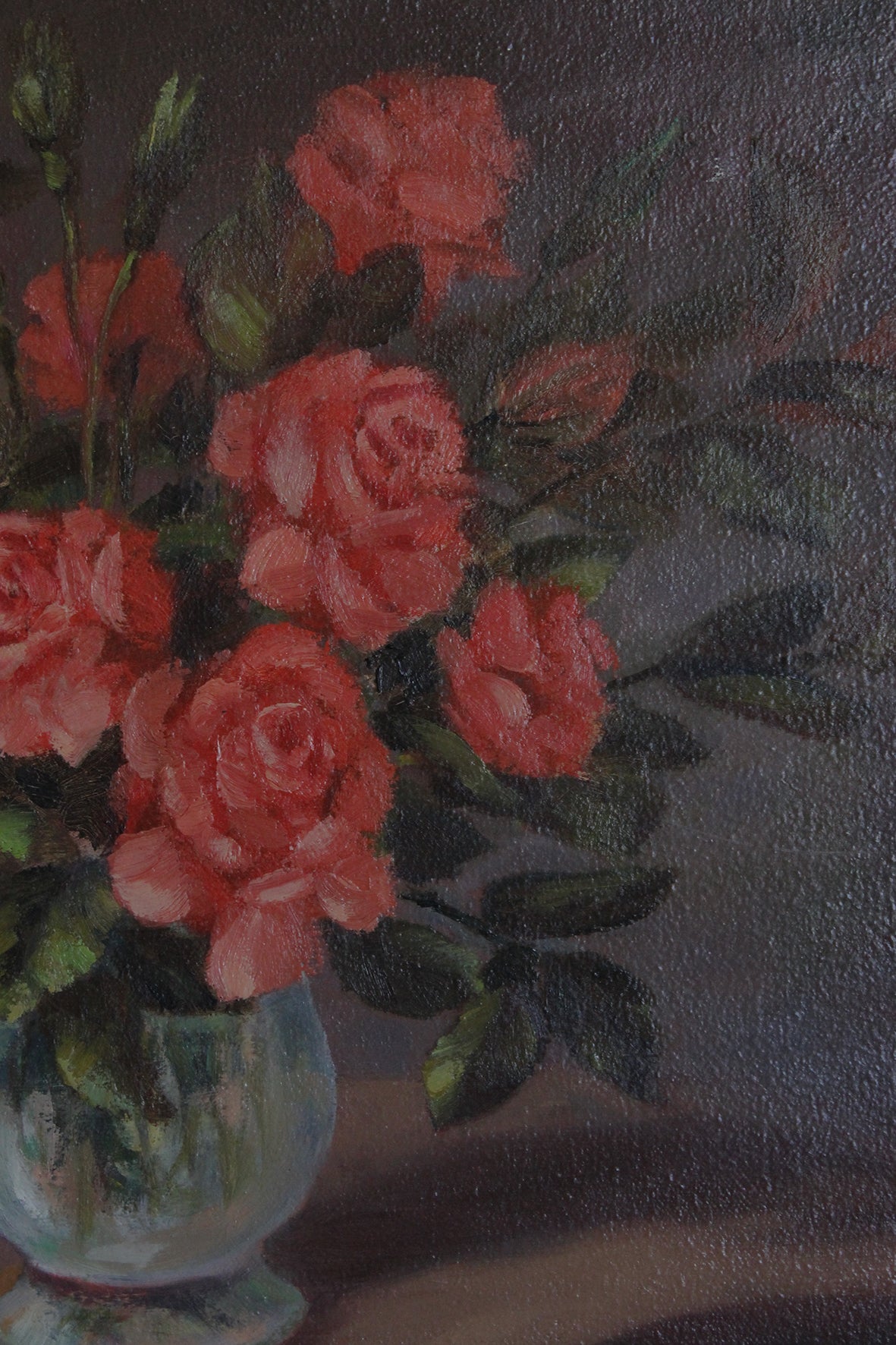 Beautiful Vintage Floral Oil on Canvas - Orange Roses