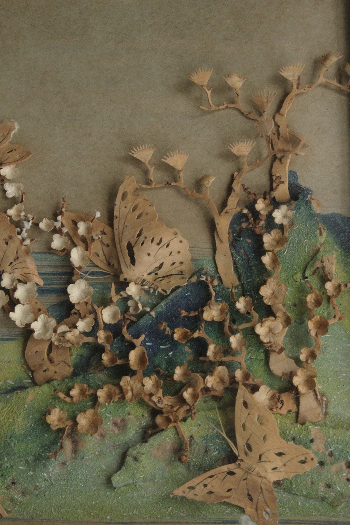 Antique Framed Scene in Sculptured Paper and Brushmarks