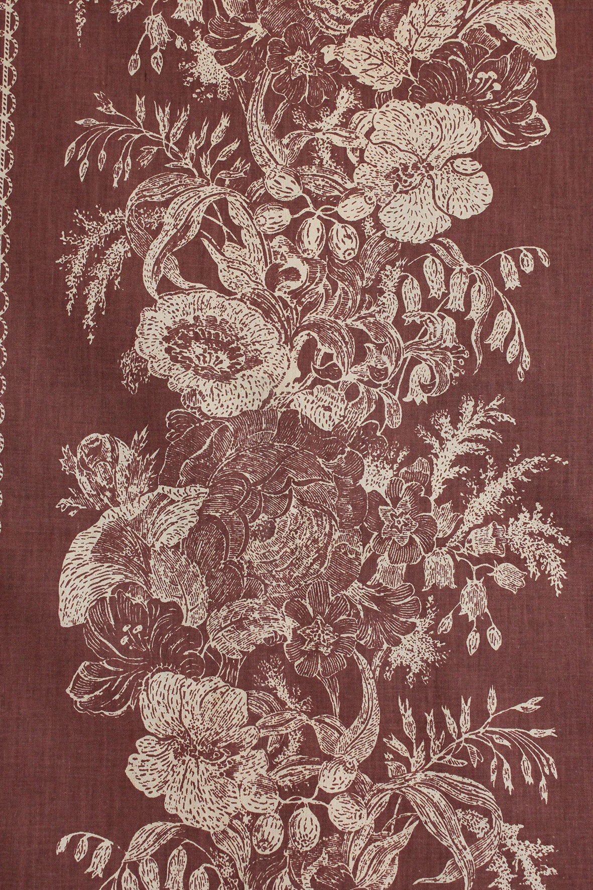Rare Bespoke Vintage Floral Sepia Screen Printed Cotton Panel
