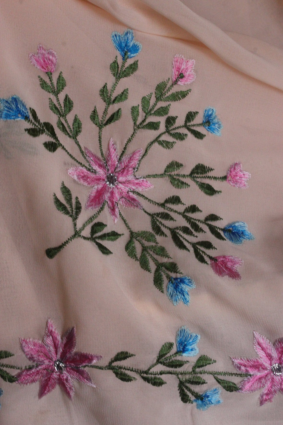 Vintage Embroidered Georgette Sari/Window Drape