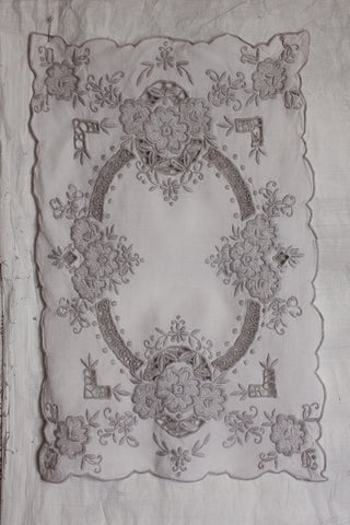Old French Hand Embroidered Table Mat