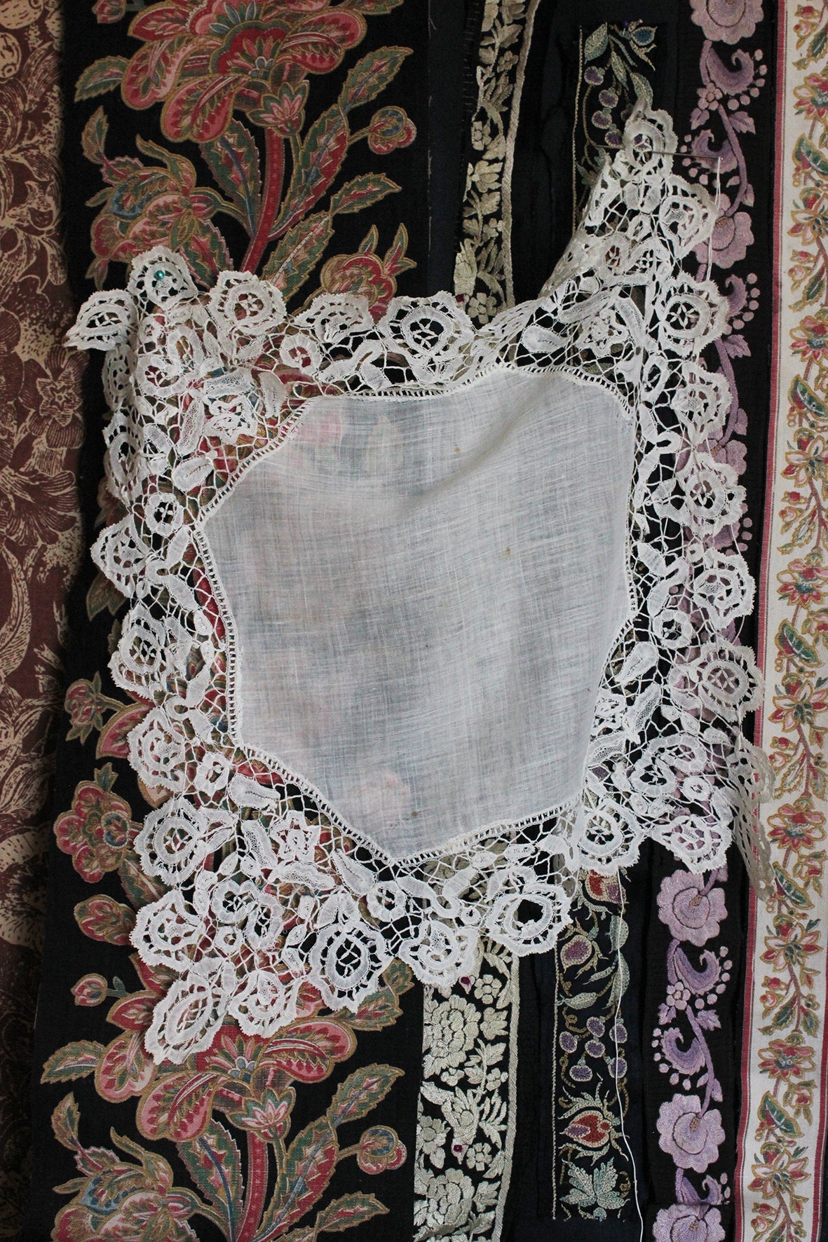 Antique Hand Made Honiton Lace Edged Handkerchief.