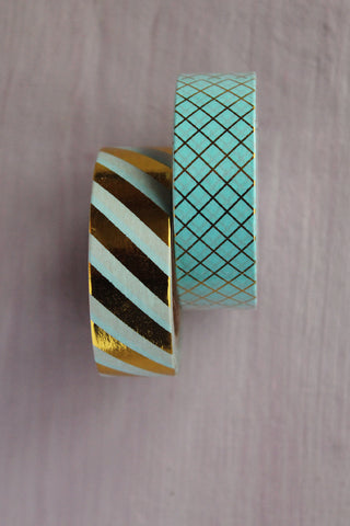 Masking Tape -Jade & Gold Stripe and Hatch