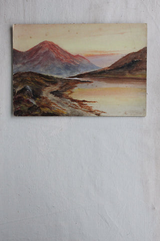 Old Painting - Sun Setting Behind the Hills