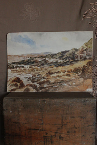 Old Watercolour Painting - A Rocky Beach